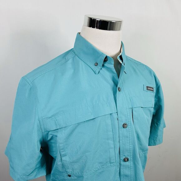 Eddie Bauer Medium Mesh Vented Fishing Outdoor Shirt Teal Short Sleeve - Picture 1 of 4